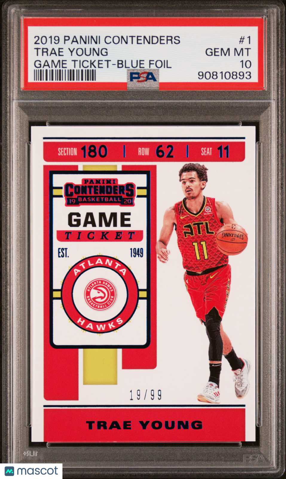 2019 Panini Contenders Trae Young #1 Game Ticket Blue Foil PSA 10