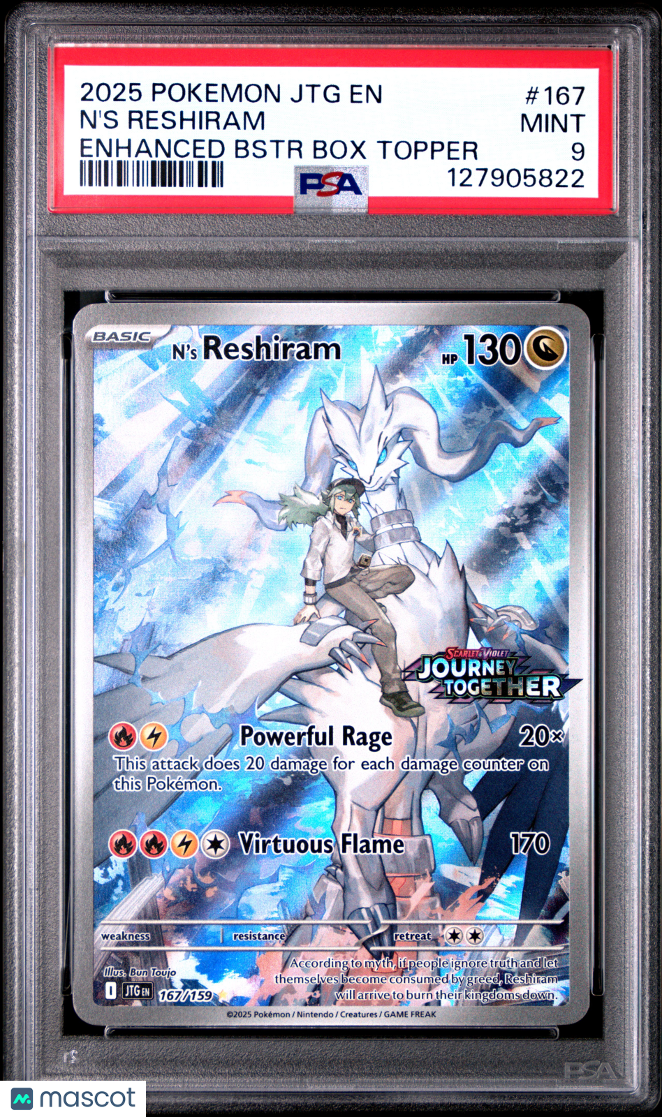 2025 Pokemon JTG EN-Journey Together N'S Reshiram #167 Enhanced Bstr Box Topper PSA 9