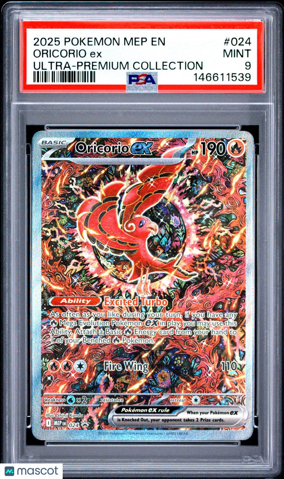 2025 Pokemon Mep EN-Me Black Star Promo Oricorio EX #024 Ultra-Premium Collection PSA 9