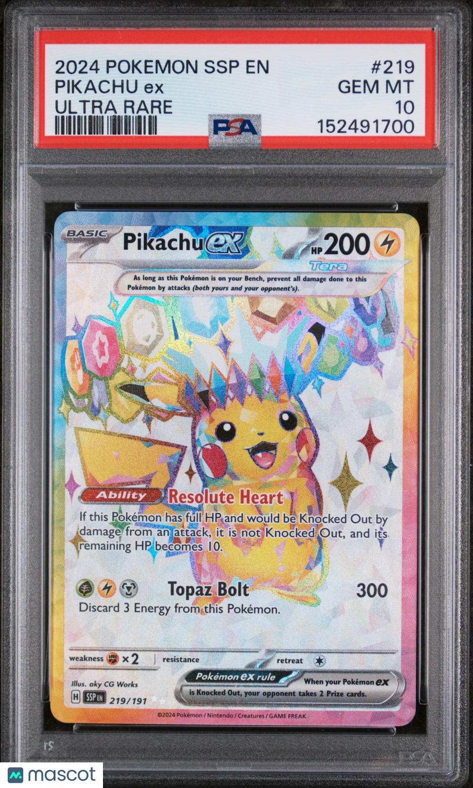 2024 Pokemon SSP EN-Surging Sparks Pikachu EX #219 Ultra Rare PSA 10