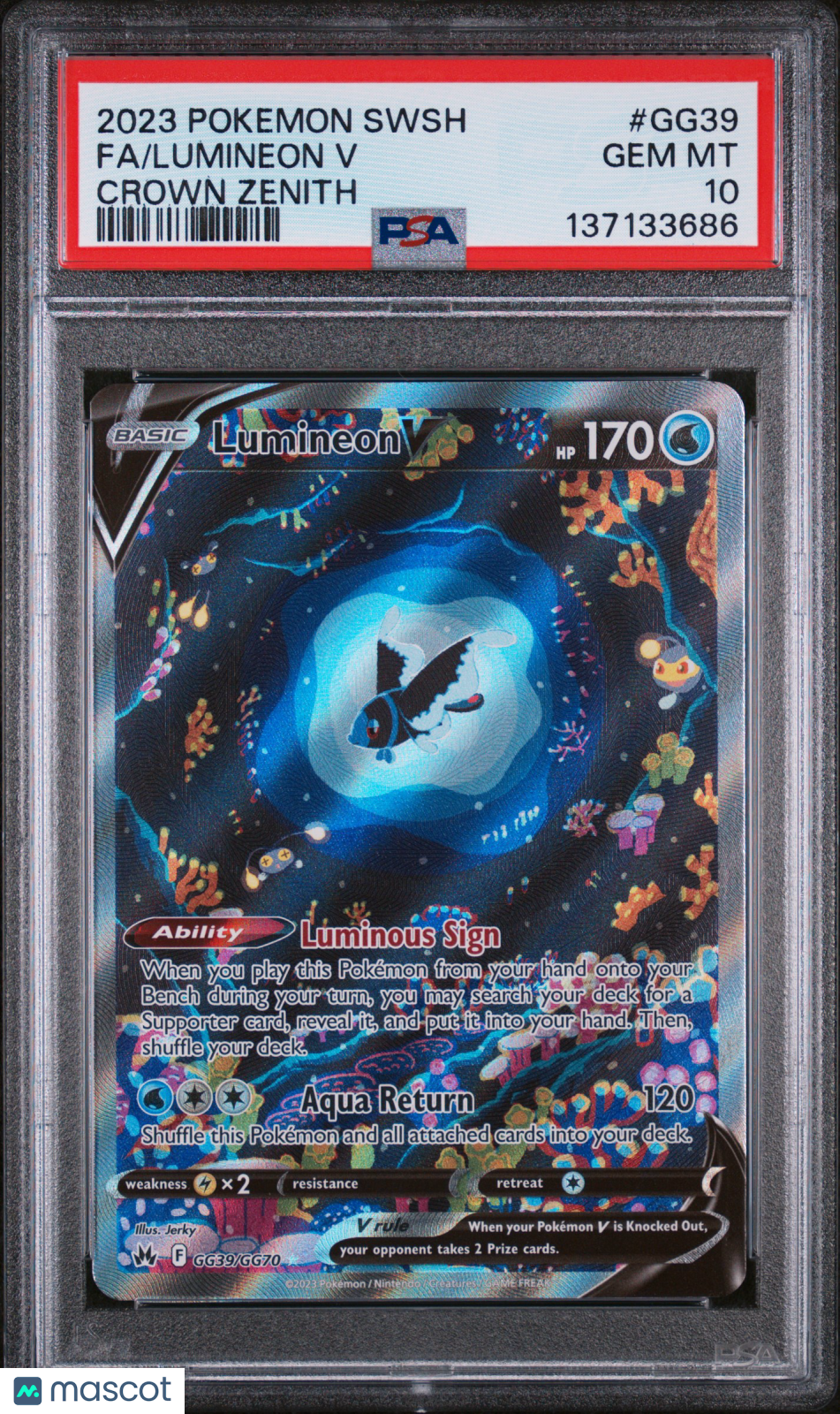 2023 Pokemon Sword And Shield Crown Zenith Lumineon V #GG39 Crown Zenith Fa PSA 10