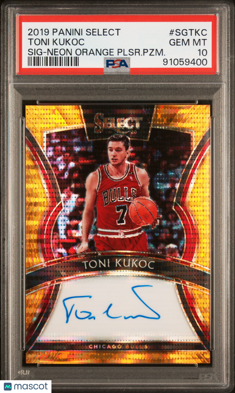 2019 Panini Select Signatures Toni Kukoc #SGTKC SIG Neon Orange Plsr. PZM. PSA 10