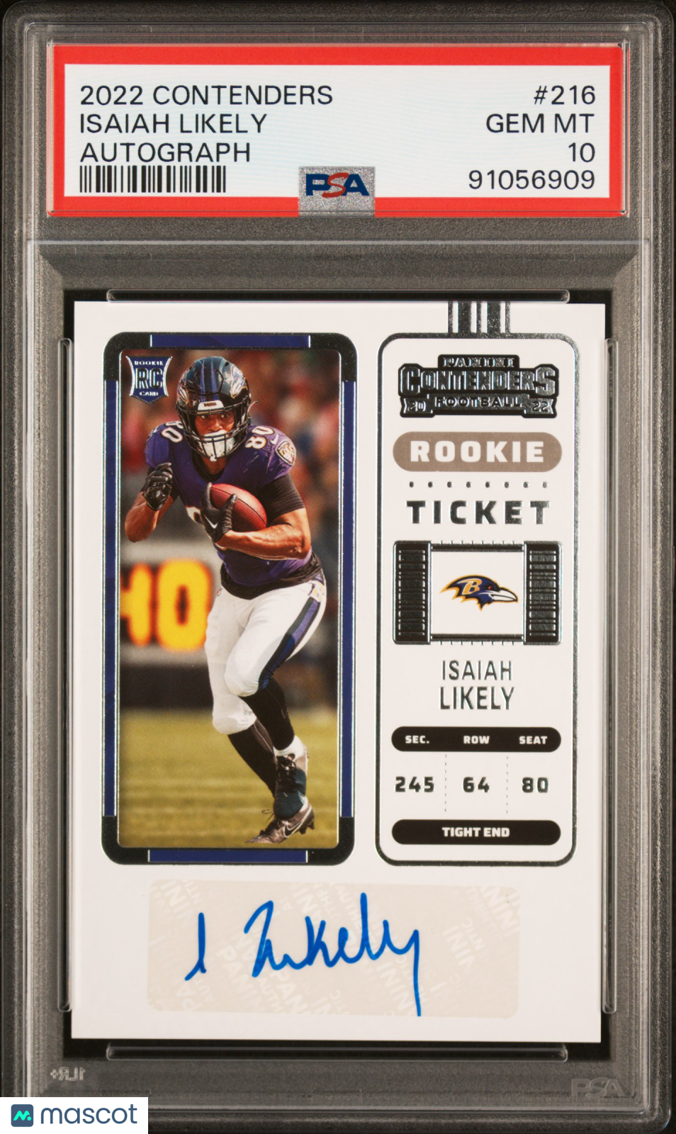 2022 Panini Contenders Isaiah Likely #216 Autograph PSA 10