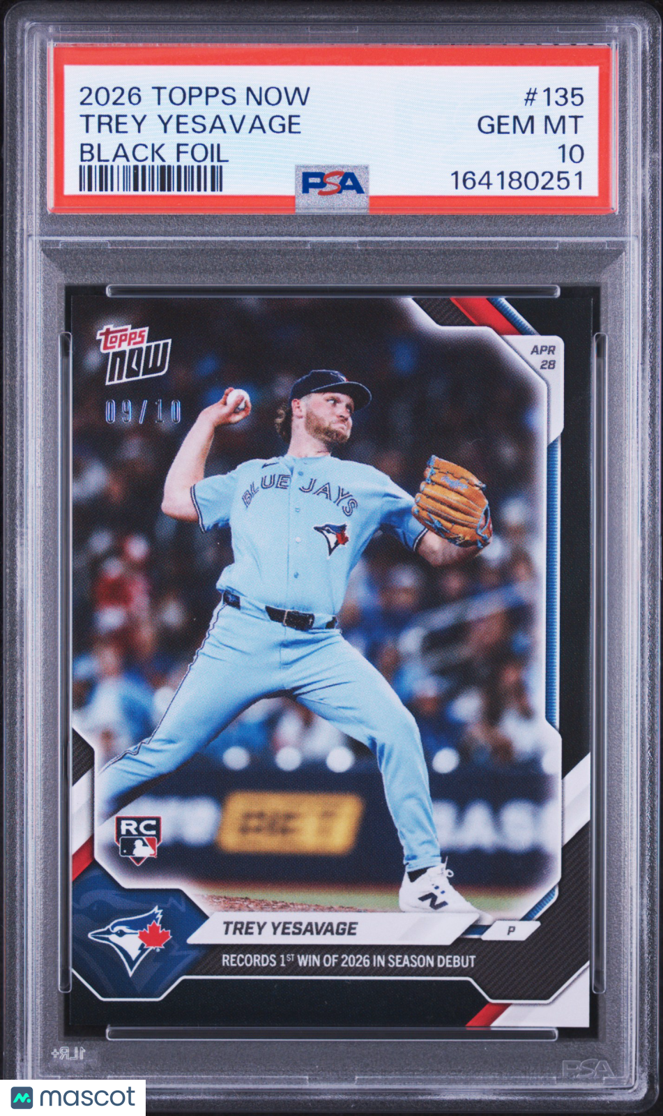 2026 Topps Now Baseball Trey Yesavage #135 Black Foil PSA 10