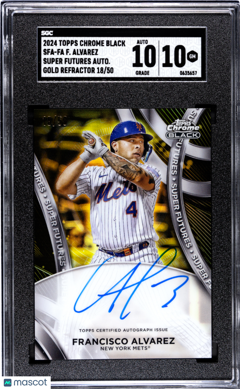 2024 Topps Chrome Black Francisco Alvarez #SFA-FA Super Fut. Autograph Gold Refractor SGC 10