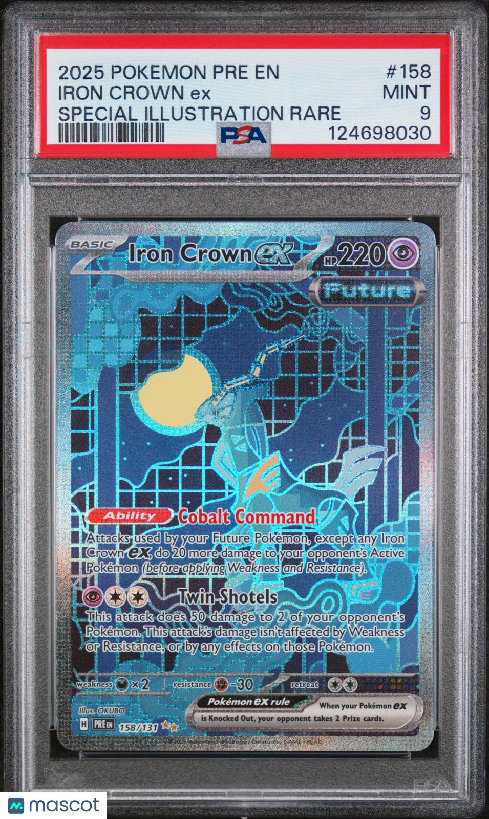 2025 Pokemon Pre EN-Prismatic Evolutions Iron Crown EX #158 Special Illustration Rare PSA 9