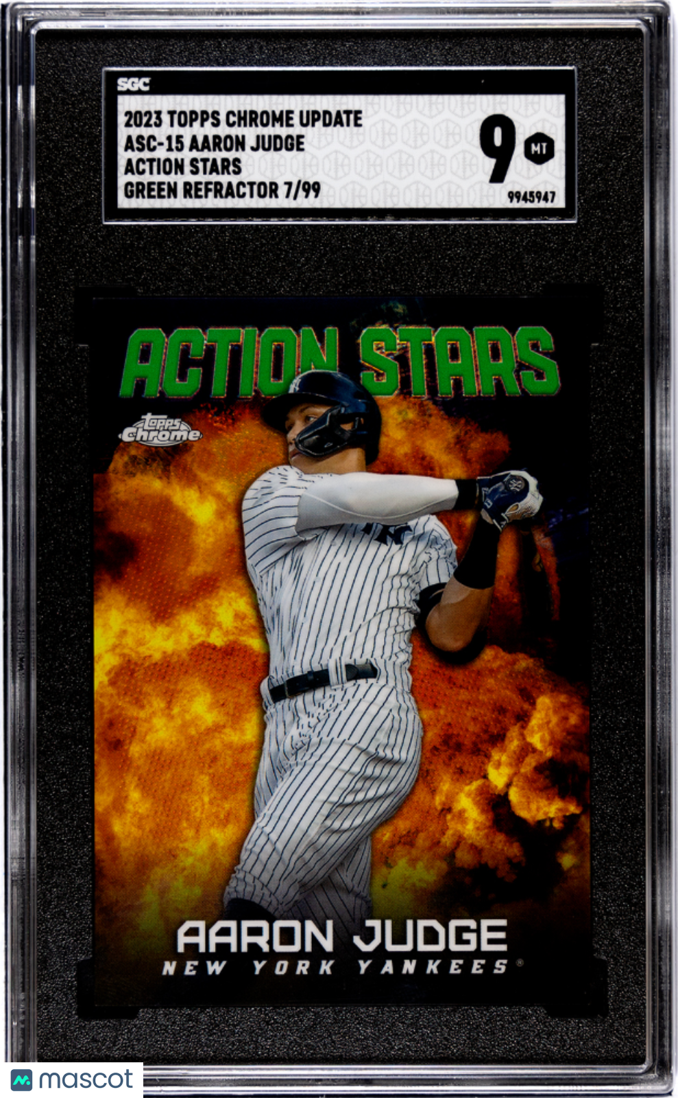 2023 Topps Chrome Update Aaron Judge #ASC-15 Action Stars Green Refractor SGC 9