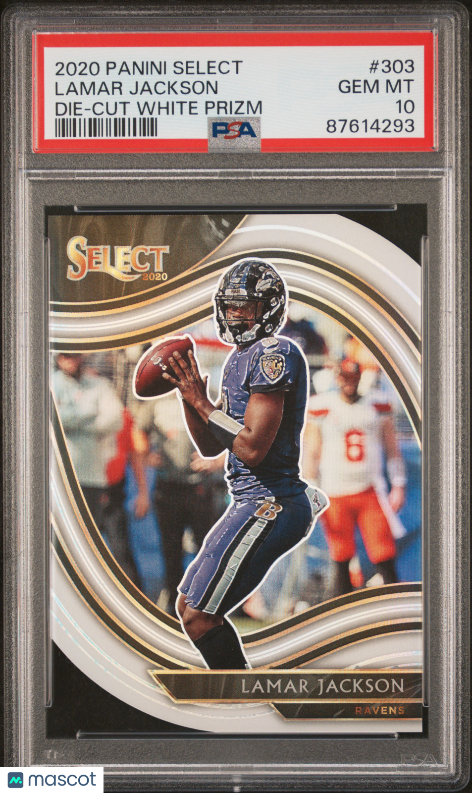 2020 Panini Select Football Lamar Jackson #303 Die Cut White Prizm PSA 10