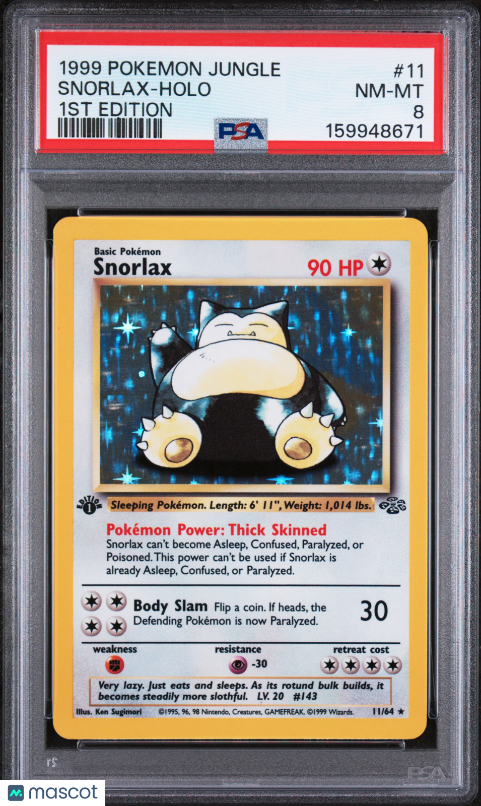 1999 Pokemon Jungle Snorlax #11 1st Edition PSA 8