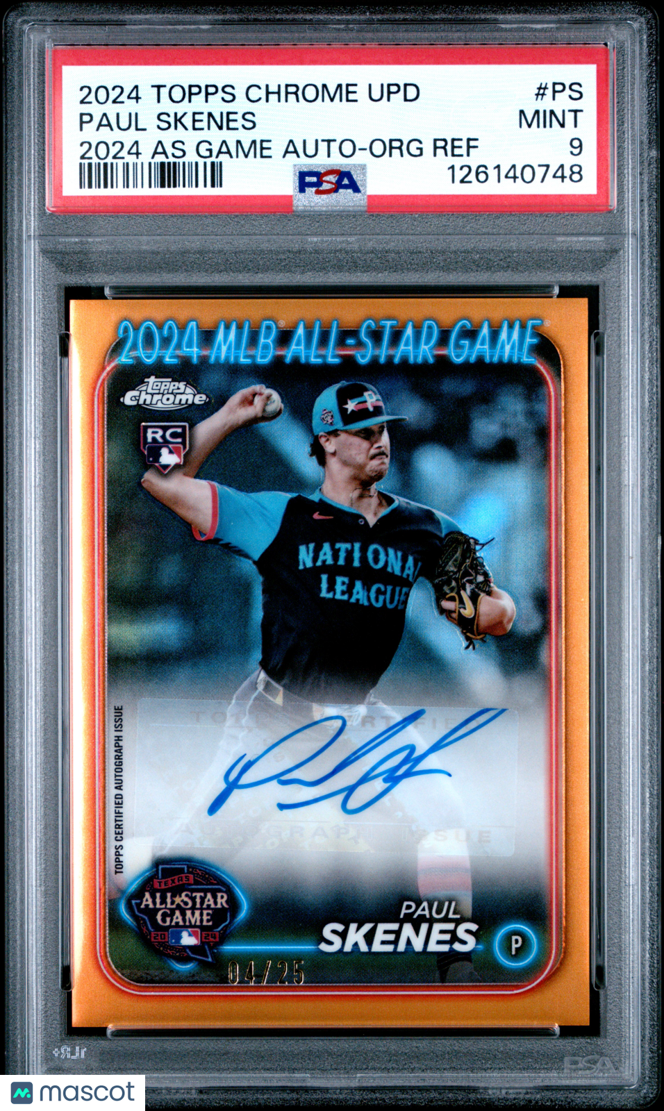 2024 Topps Chrome Update 2024 All-Star Game Autographs Baseball Paul Skenes #PS As Org Ref PSA 9